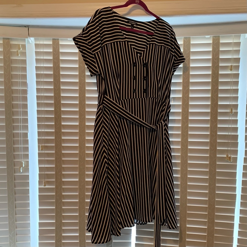 Roz & Ali Black/White Striped Button Down Dress